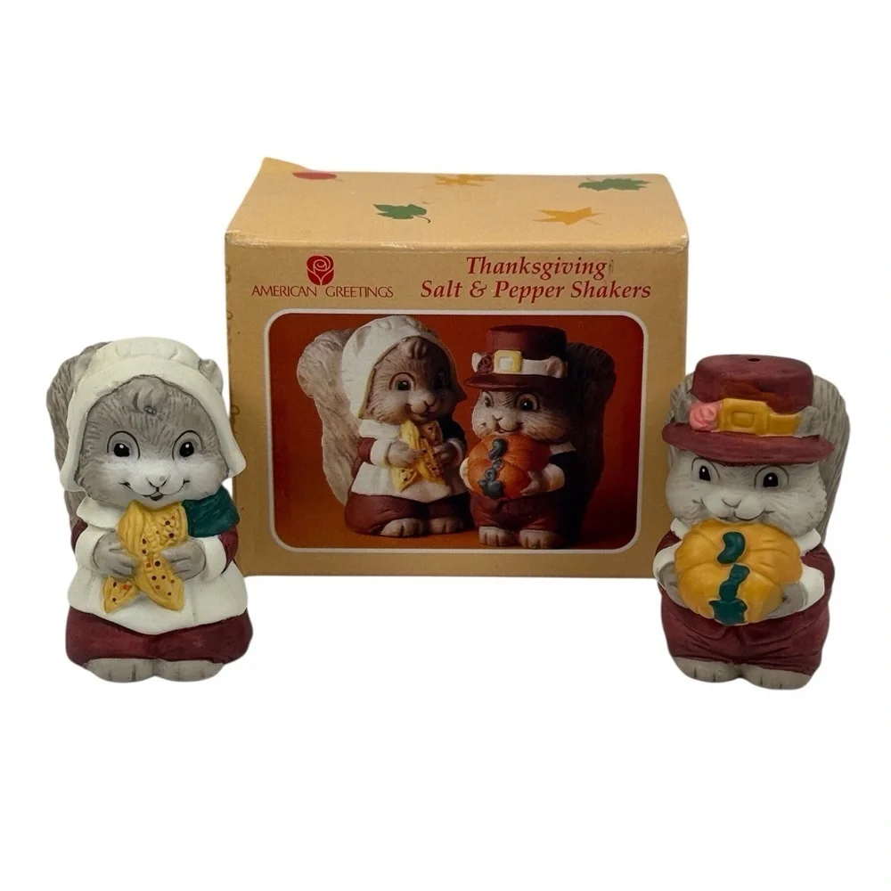 American Greetings Squirrel Salt & Pepper Shakers - Brown and White NIB